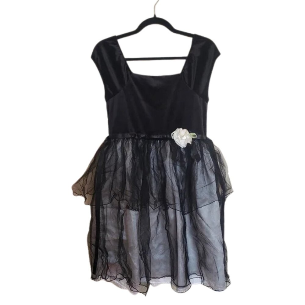 🔴 George Girls Black and White Dress with Floral Accent